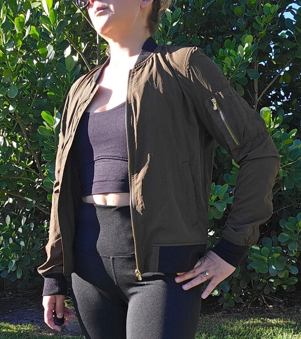 ZARA BASIC Olive Bomber Jacket XS Lightweight Zip Front Streetwear